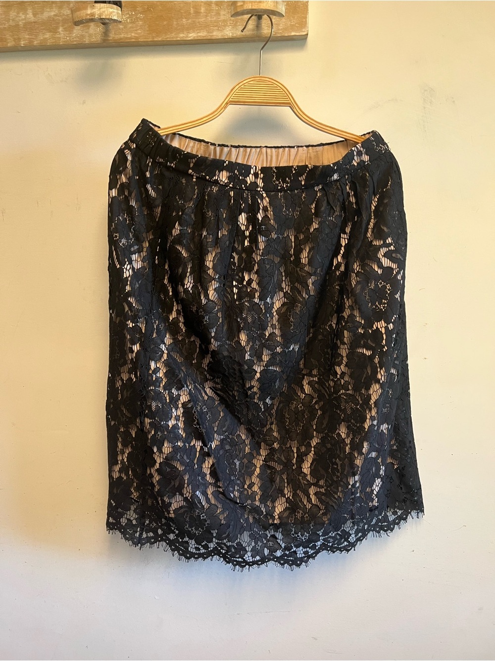 J. Crew Black Lace Pencil Skirt with Nude Lining